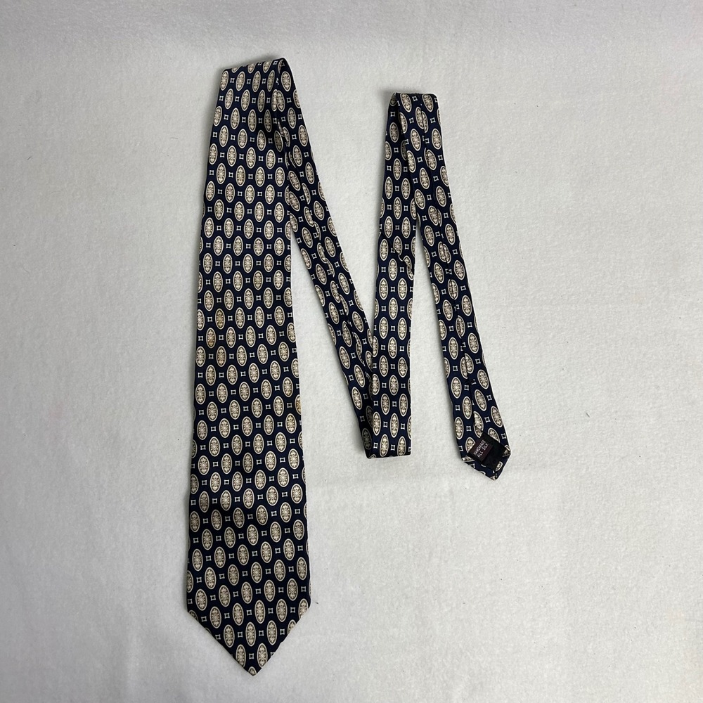 Classic Professional Ashford &‎ Brooks Mens OS Navy Gold Silk Medallion Necktie